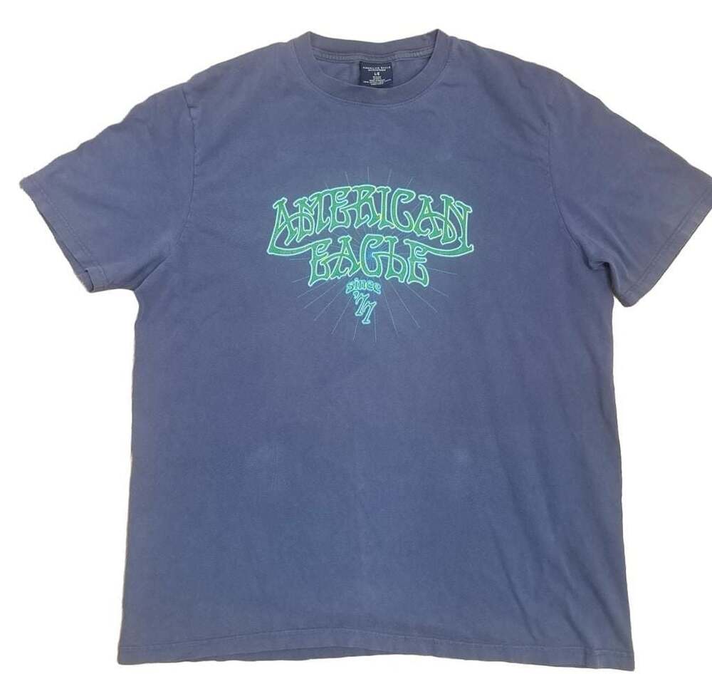 American Eagle Outfitters Graphic T-Shirt Since 77 Blue Large